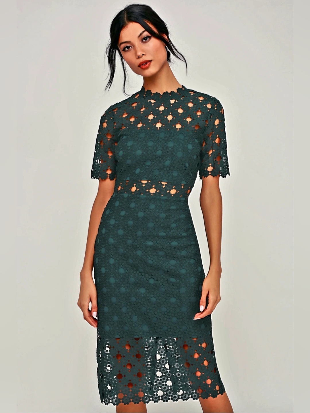 Elegant Teal Lace Cut-Out Midi Dress - Lulus Medium